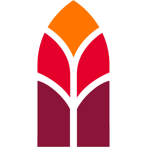 Red, orange, and yellow stained glass window icon