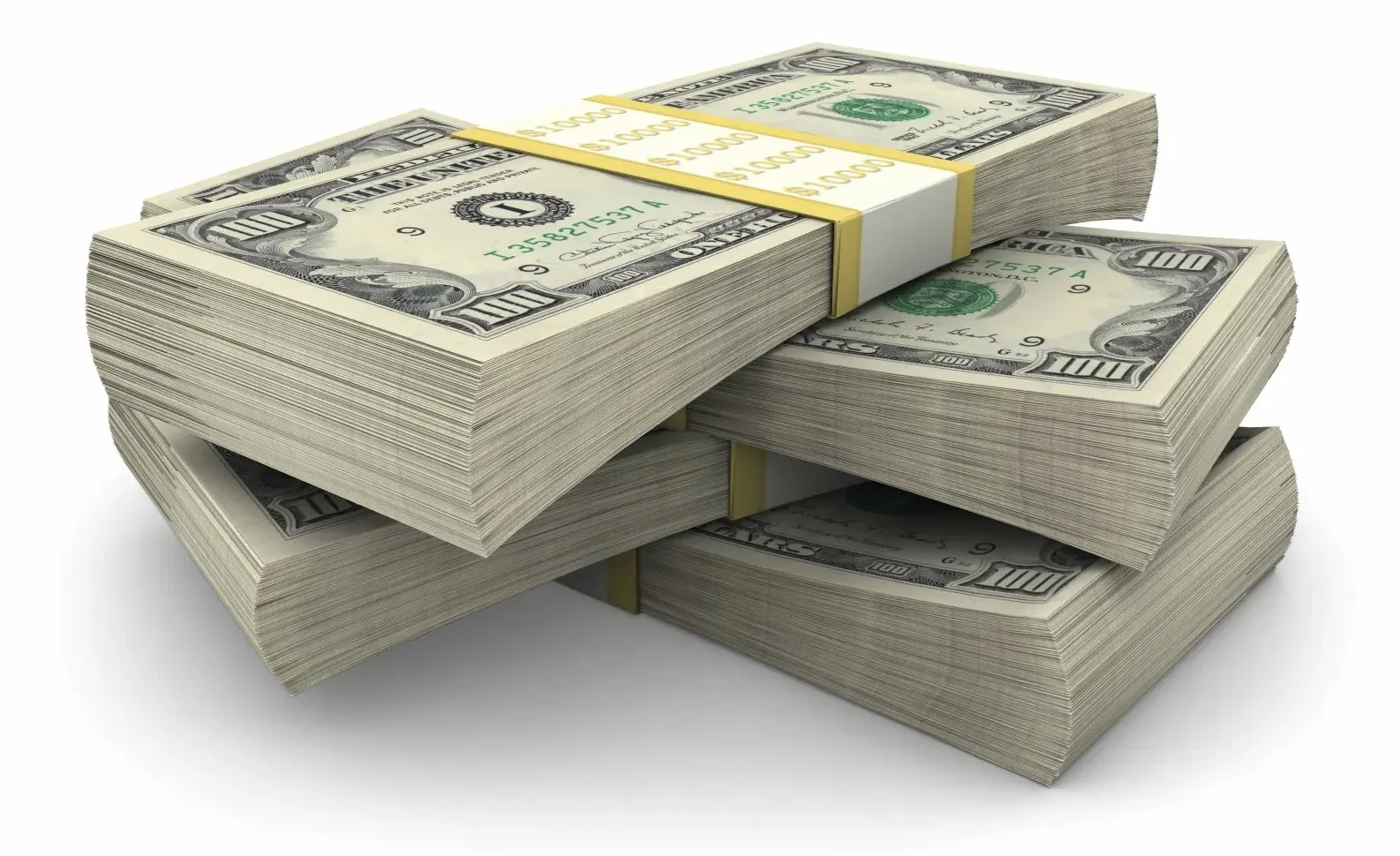 Four stacks of money on top of one another.