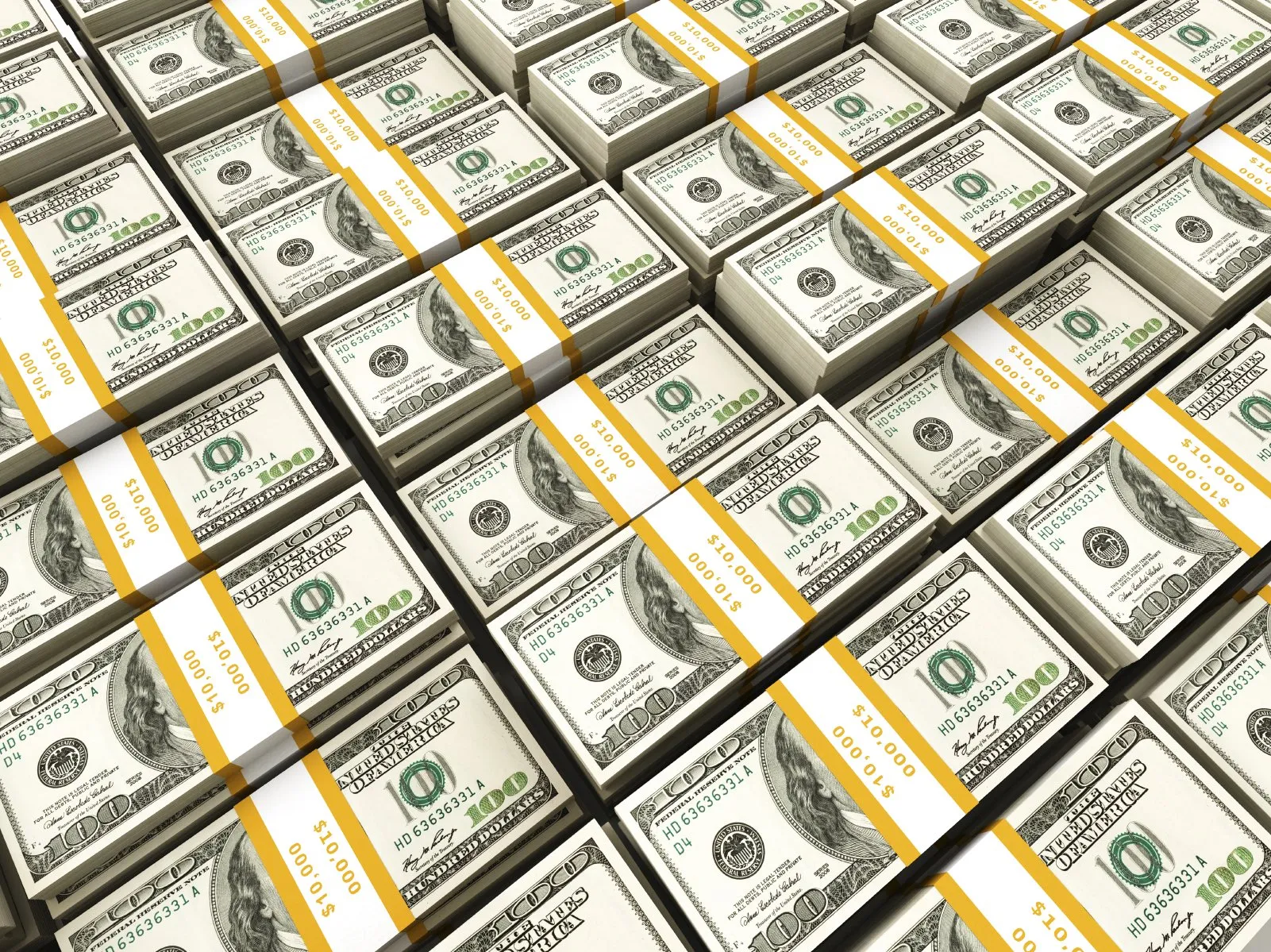 Stacks of hundred dollar bills