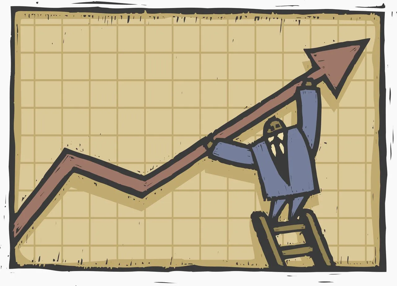 An illustration of a business man holding an arrow on a graph up so it is going up instead of down.
