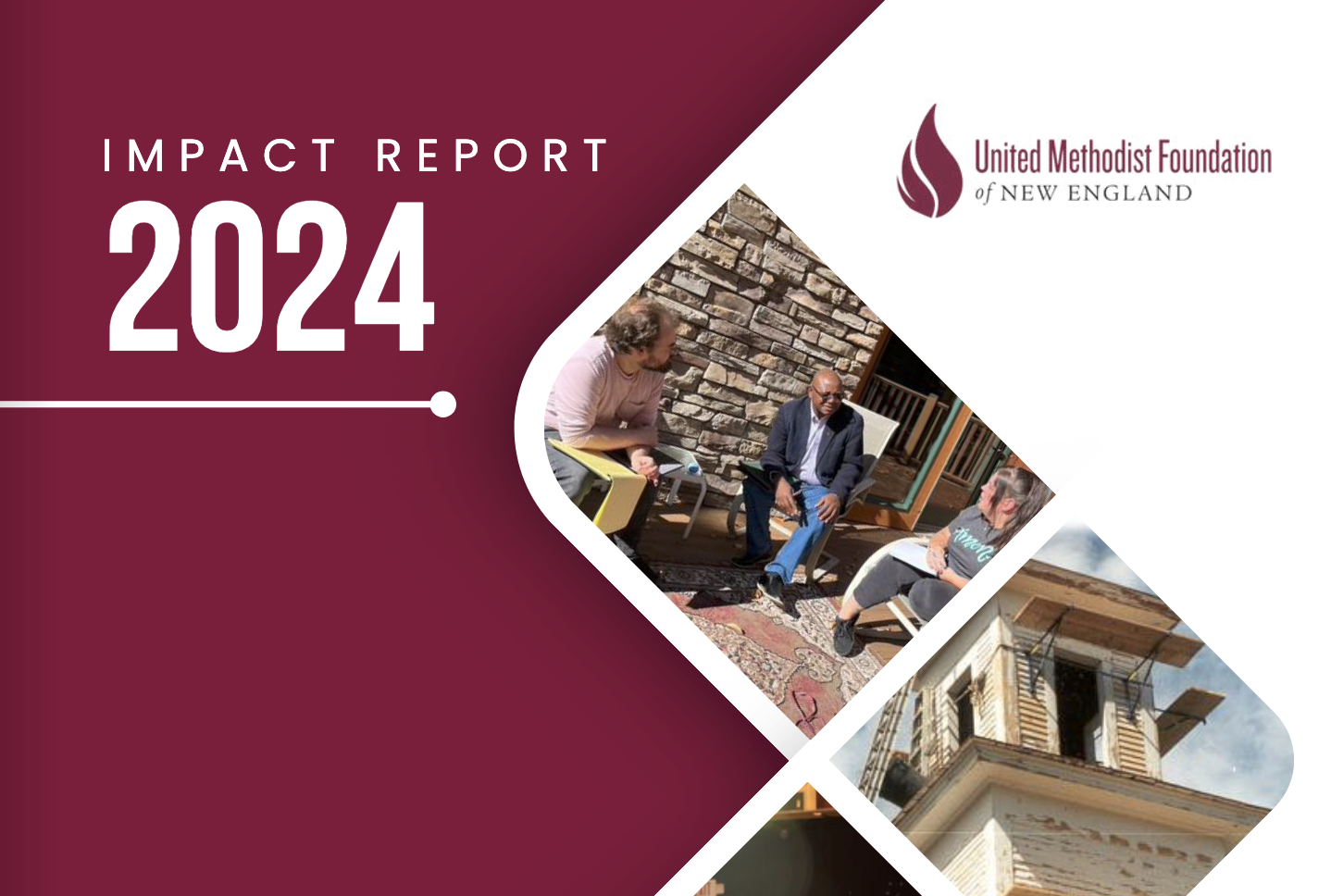 A cover image of he 2024 Impact Report, adorned with images of churches, congregations, and group activities