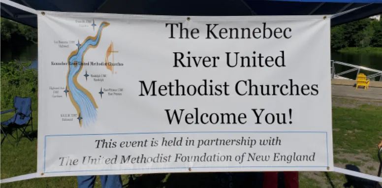 A banner for a United Methodist Church welcoming people