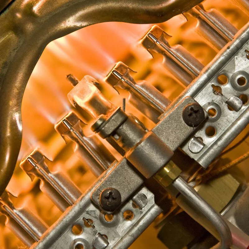 A gas flame from a broiler