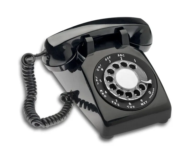 A black rotary phone